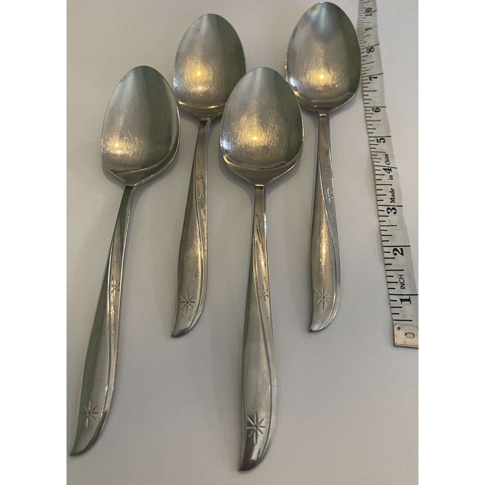 4pc Oneida Twin Star Serving Spoons Community Stainless Atomic Starburst Mcm